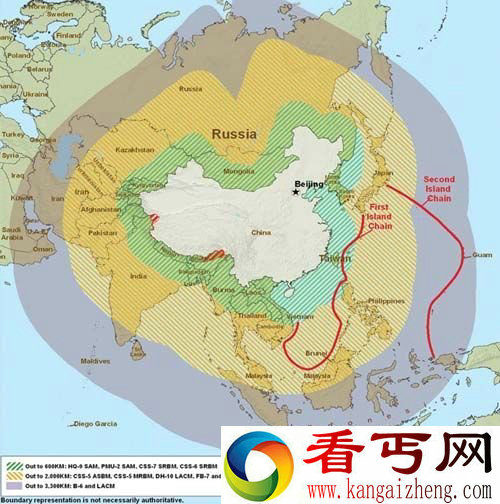 [多图]美国发表的解放军兵力武器分布图 常规导弹覆盖范围