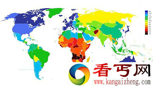 全球人口寿命地区分布图 中国平均寿命74.84岁逐步步入老龄化