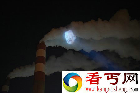 空气净化设备公司投影小孩哭脸 抵制空气污染