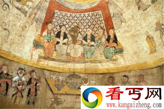 陕西横山元代壁画墓 发现夫妇6人宴饮图